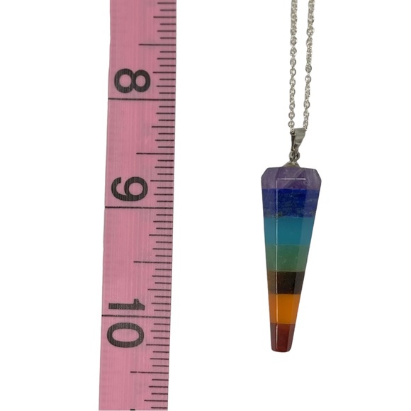 Rainbow Layered Faceted Pendulum Stone Pendant Necklace LGBTQ Pride Hippie NEW - Picture 11 of 13